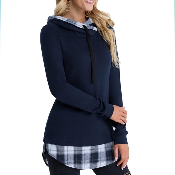 NWT| XL-XXL| BELLA BLUE PLAID UNIQUE HOODIE| NEW - Picture 1 of 14